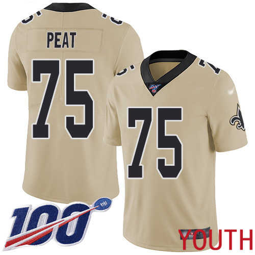 New Orleans Saints Limited Gold Youth Andrus Peat Jersey NFL Football 75 100th Season Inverted Legend Jersey